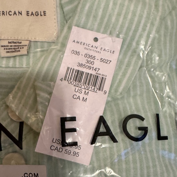 American Eagle Outfitters Women's Mint Striped Button Down Shirt - Picture 2 of 3